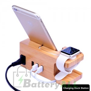 Multi-function Carbonized Bamboo 3 USB Ports Charging Dock Holders Stand Cradle Bracket SAS2421A
